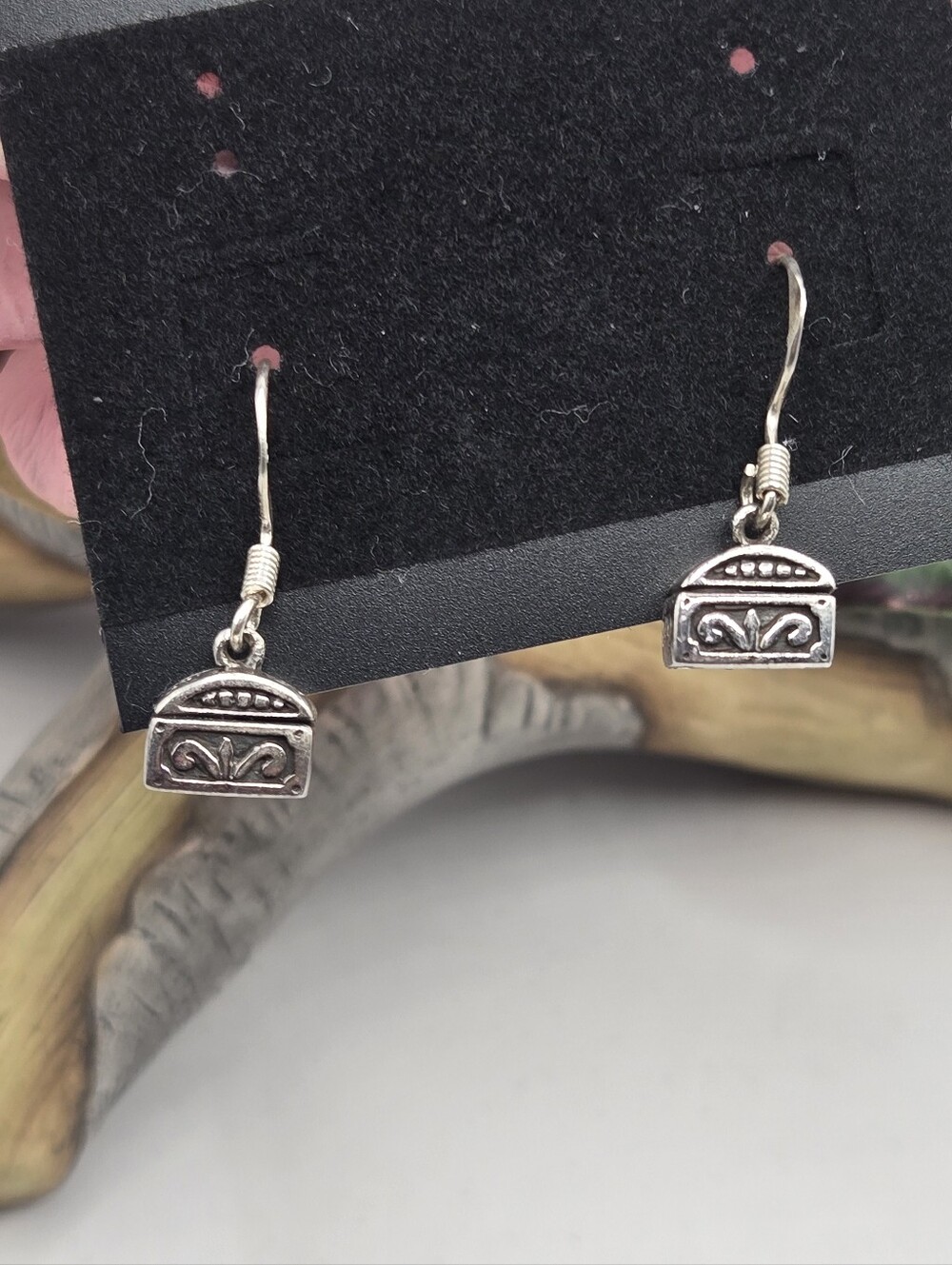 Sterling Silver Drop Earrings with Decorative Charm